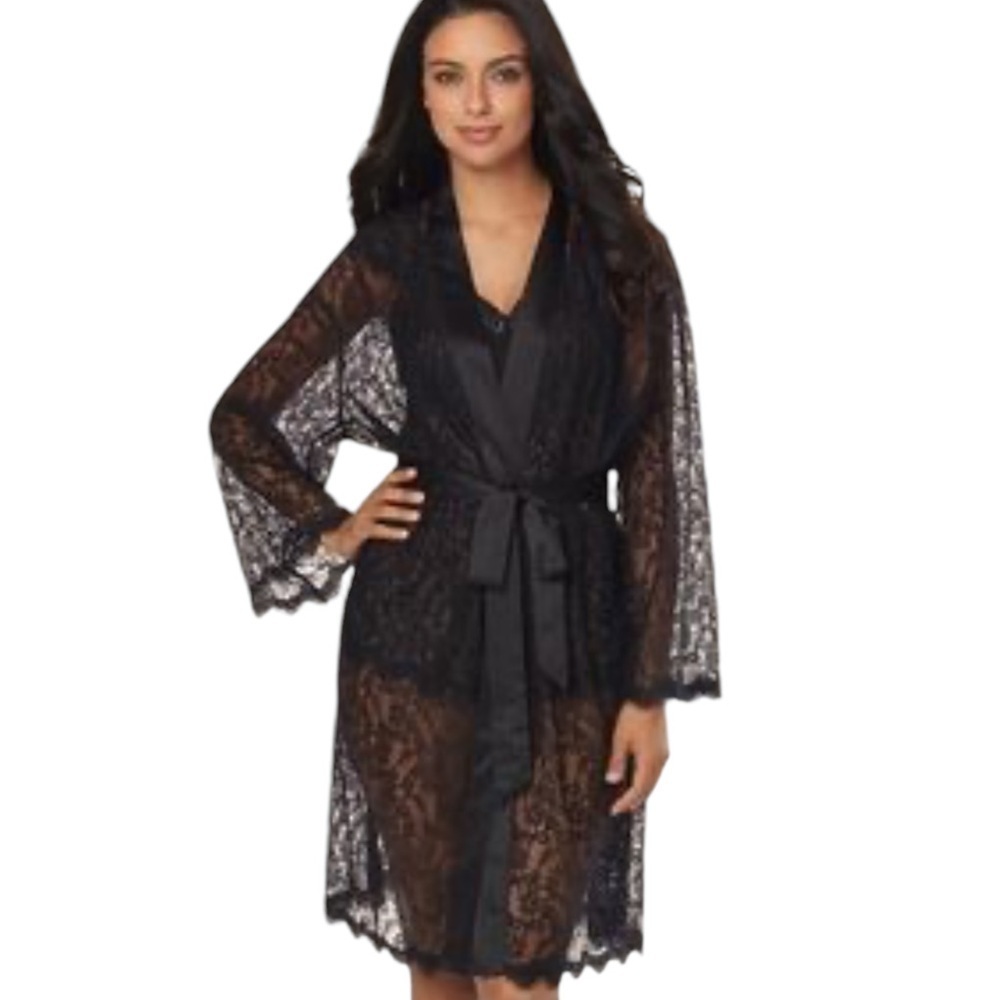Soma Signature Luxurious Lace Short Robe Black Witchy Fairycore Small